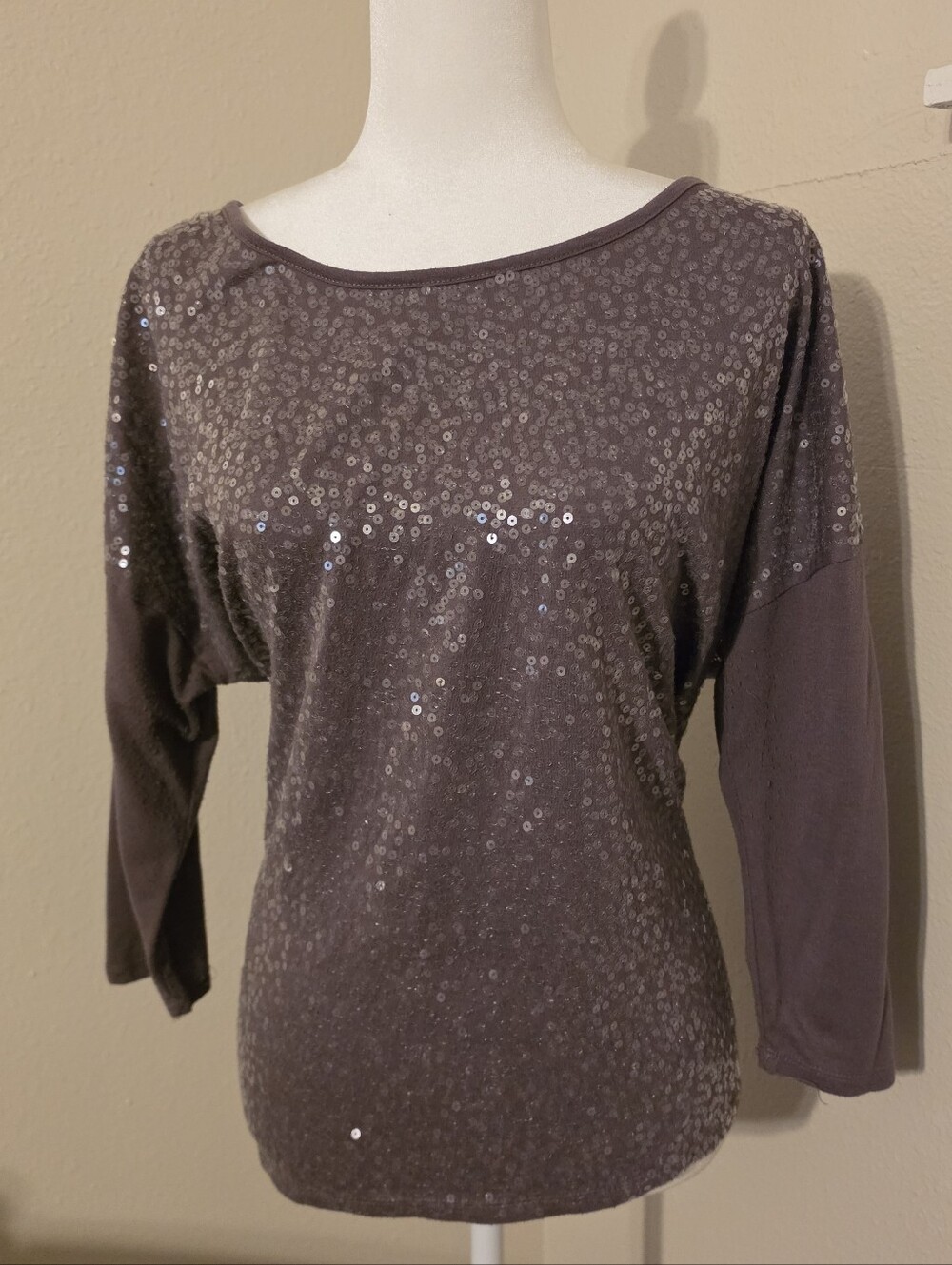 Maurices Sequin & Lace Quarter Sleeve Gray/Purple Blouse Plus Size 1